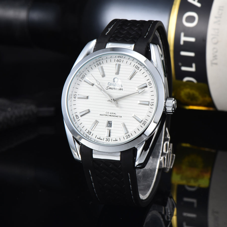 Omega Seamaster White Dial Watch with Black Rubber Strap